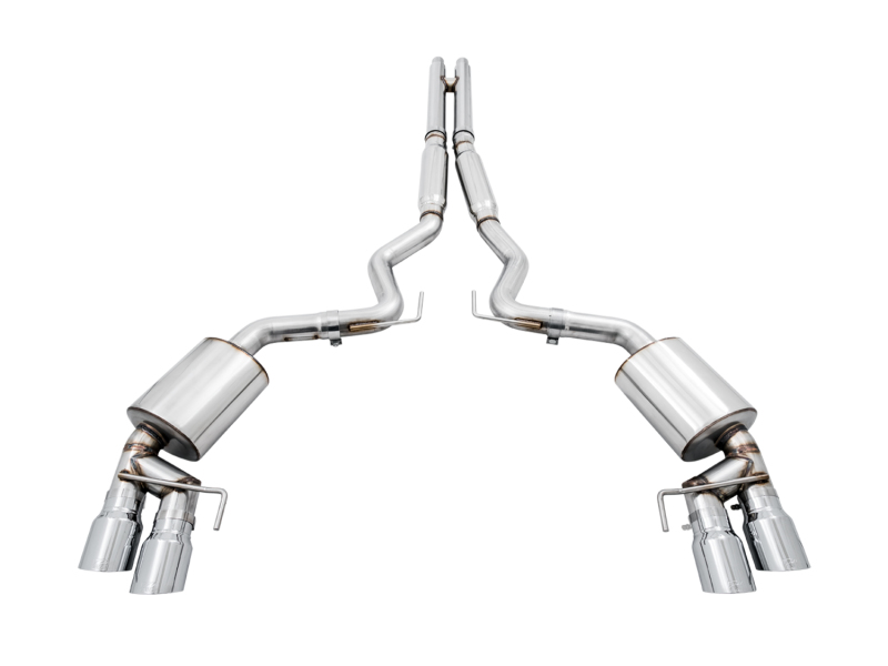 Ford Mustang Performance Exhaust - AWE Tuning - Cat Back Touring Edition Quad Tip - Chrome Silver - `18-`27